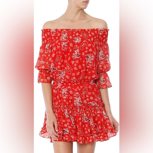 Misa Los Angeles Dresses & Skirts - MISA X Revolve Red Paisley Floral DARLA Off The Shoulder Mini Dress Size XS